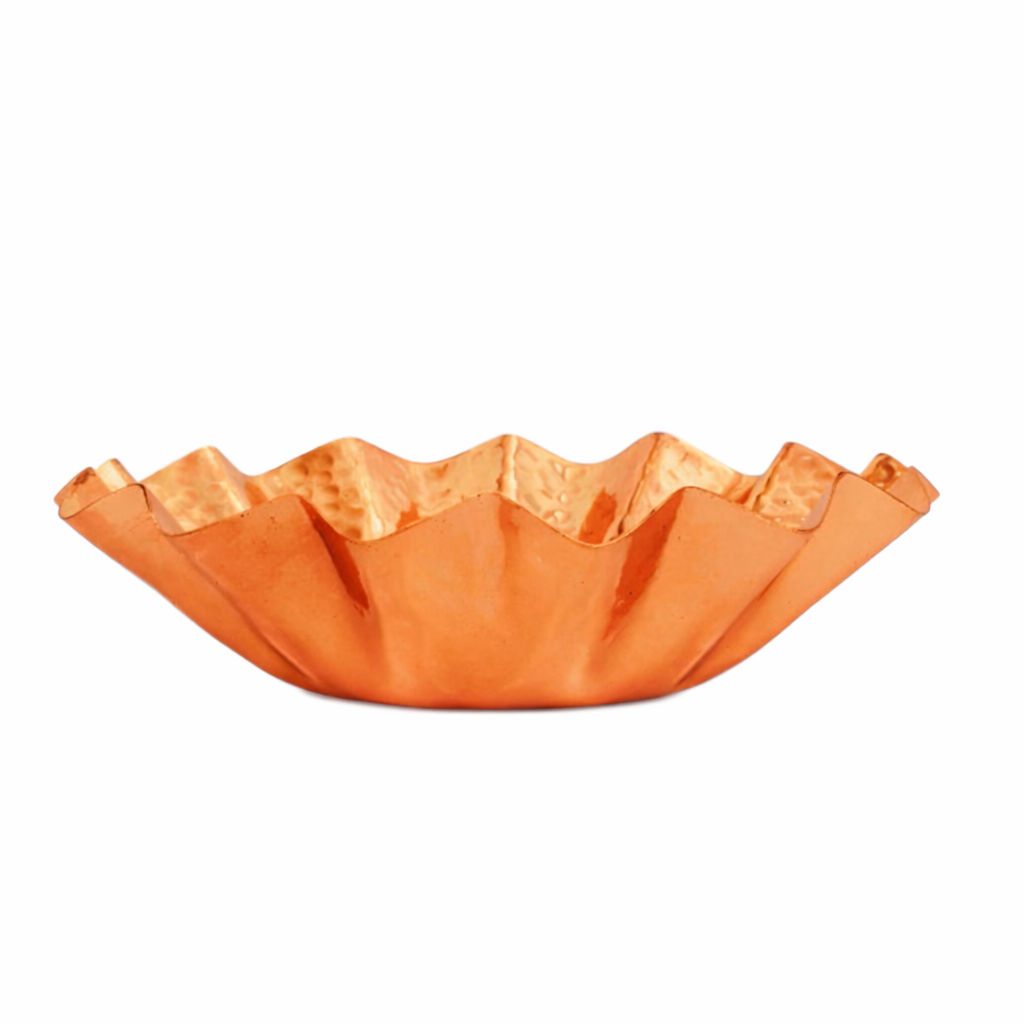 Handcrafted pure copper hammered design round bread basket